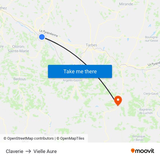 Claverie to Vielle Aure map
