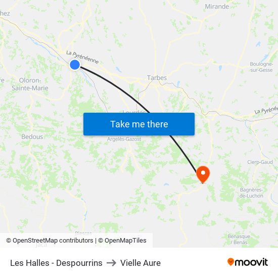 Les Halles - Despourrins to Vielle Aure map