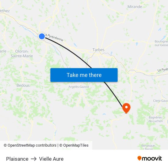 Plaisance to Vielle Aure map