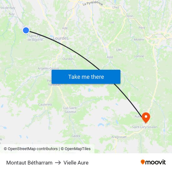 Montaut Bétharram to Vielle Aure map