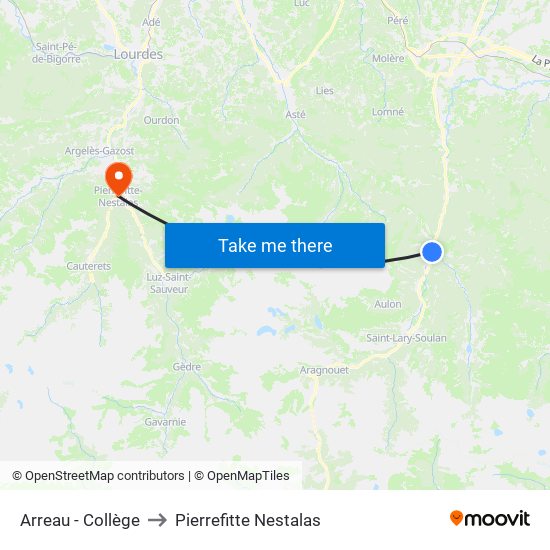 Arreau - Collège to Pierrefitte Nestalas map