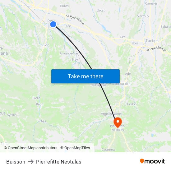 Buisson to Pierrefitte Nestalas map
