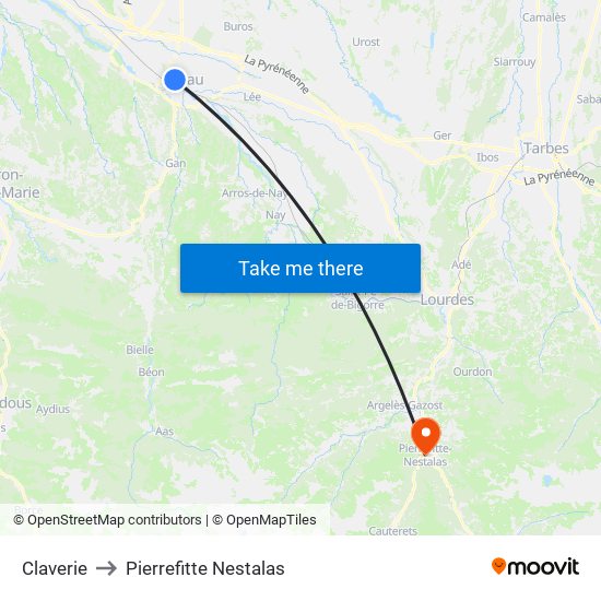 Claverie to Pierrefitte Nestalas map