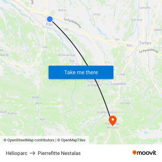 Hélioparc to Pierrefitte Nestalas map