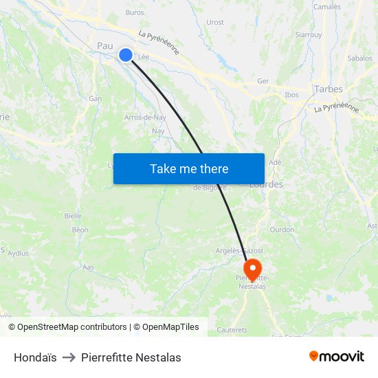 Hondaïs to Pierrefitte Nestalas map