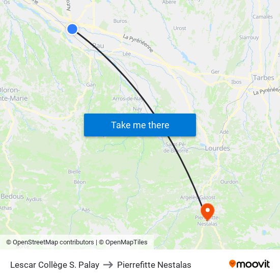 Lescar Collège S. Palay to Pierrefitte Nestalas map