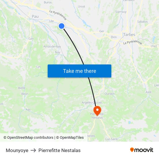 Mounyoye to Pierrefitte Nestalas map