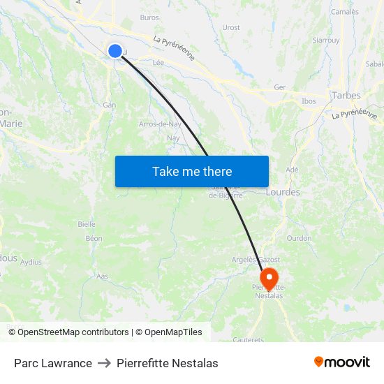 Parc Lawrance to Pierrefitte Nestalas map