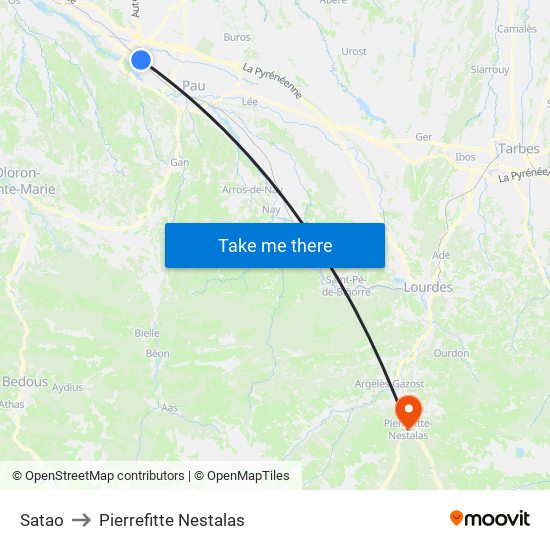 Satao to Pierrefitte Nestalas map