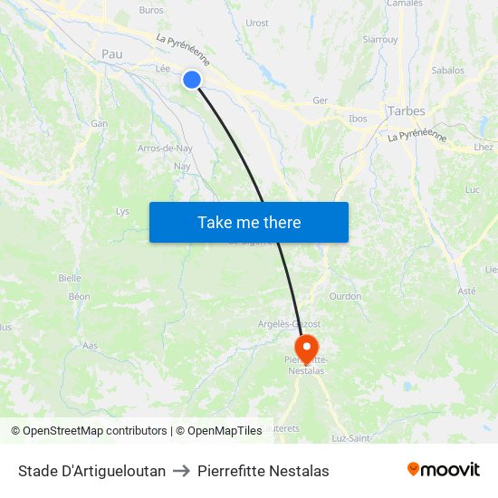 Stade D'Artigueloutan to Pierrefitte Nestalas map