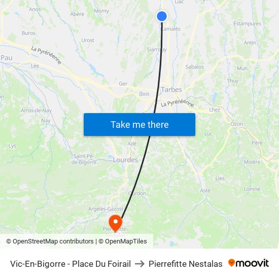 Vic-En-Bigorre - Place Du Foirail to Pierrefitte Nestalas map