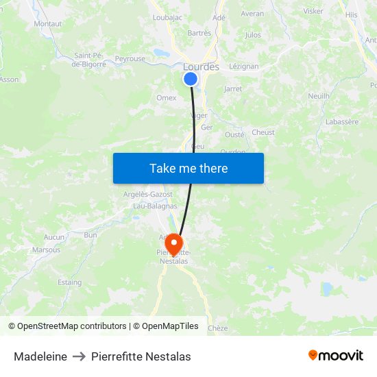 Madeleine to Pierrefitte Nestalas map