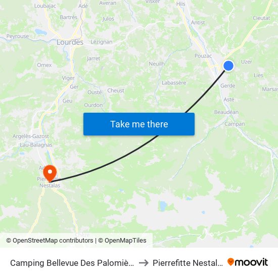 Camping Bellevue Des Palomières to Pierrefitte Nestalas map