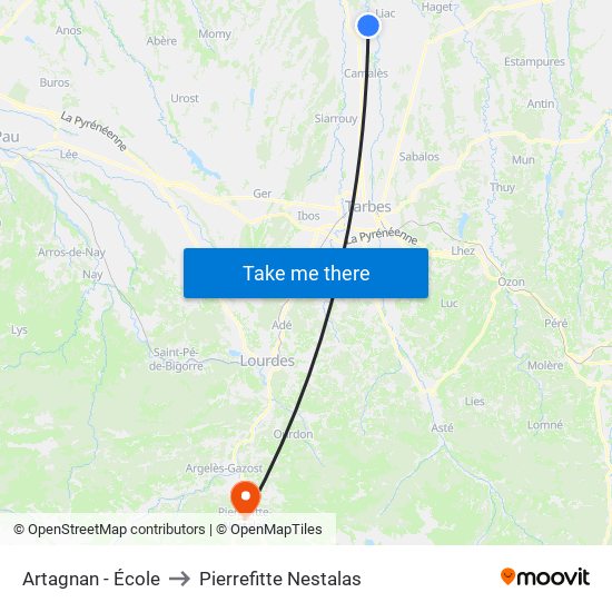 Artagnan - École to Pierrefitte Nestalas map