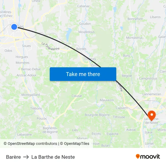 Barère to La Barthe de Neste map