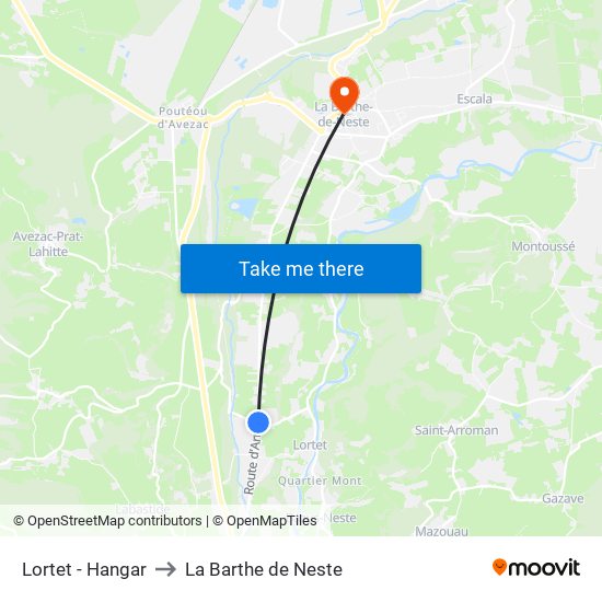 Lortet - Hangar to La Barthe de Neste map