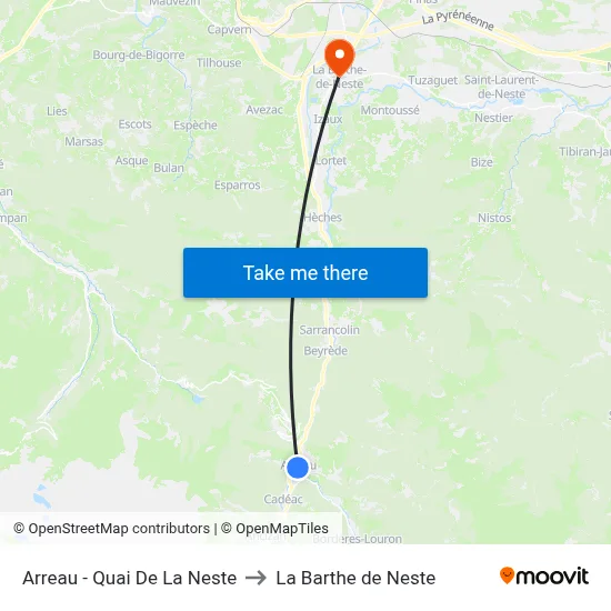 Arreau - Quai De La Neste to La Barthe de Neste map