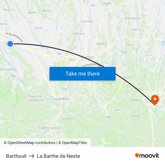 Barthouil to La Barthe de Neste map