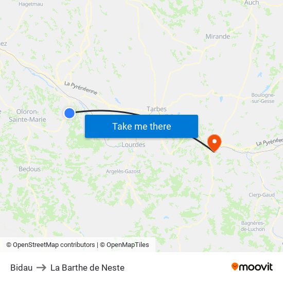 Bidau to La Barthe de Neste map