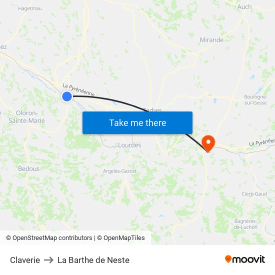 Claverie to La Barthe de Neste map