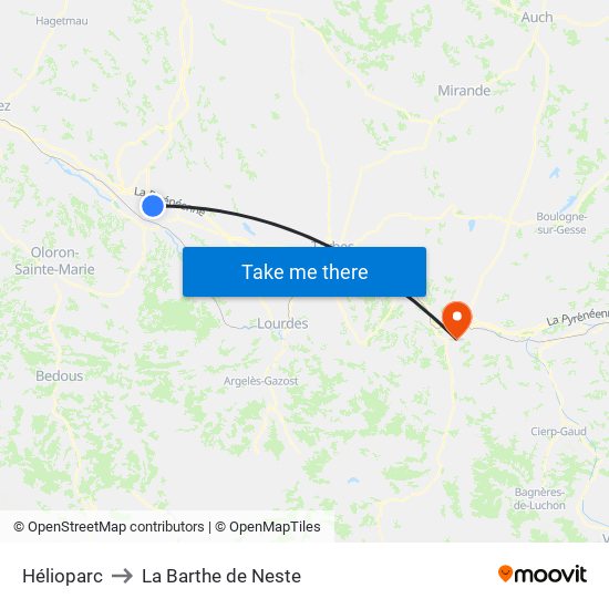 Hélioparc to La Barthe de Neste map