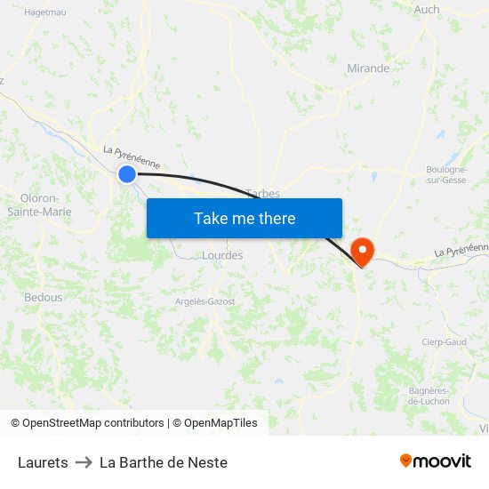 Laurets to La Barthe de Neste map