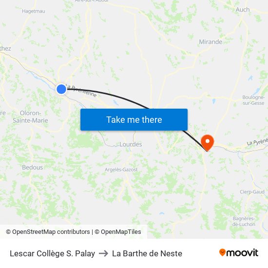 Lescar Collège S. Palay to La Barthe de Neste map