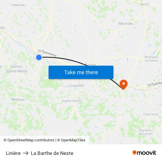 Linière to La Barthe de Neste map