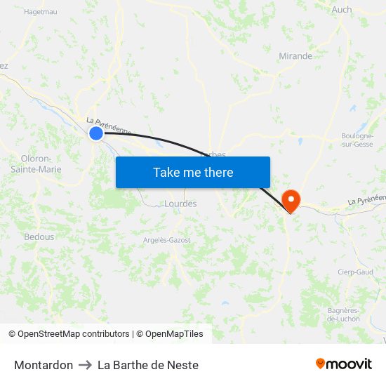 Montardon to La Barthe de Neste map