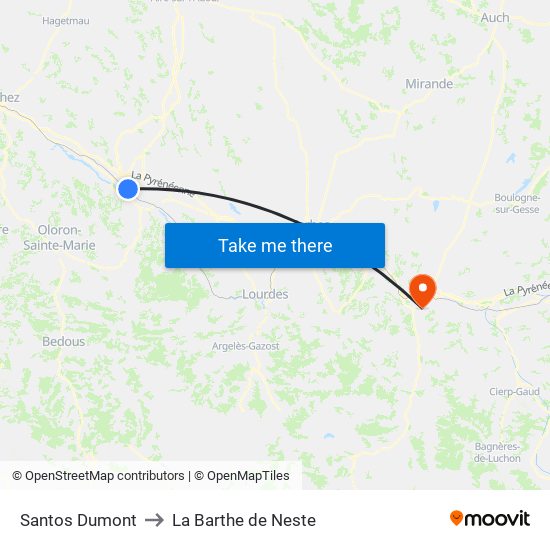 Santos Dumont to La Barthe de Neste map