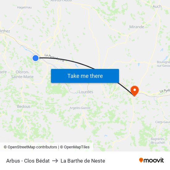 Arbus - Clos Bédat to La Barthe de Neste map