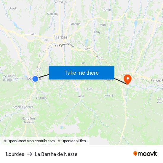 Lourdes to La Barthe de Neste map