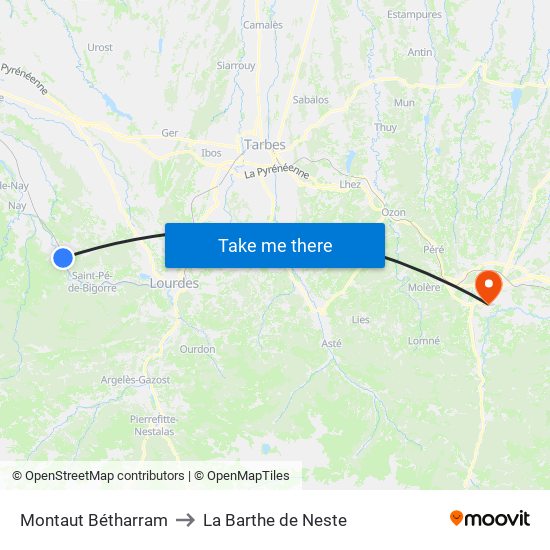 Montaut Bétharram to La Barthe de Neste map