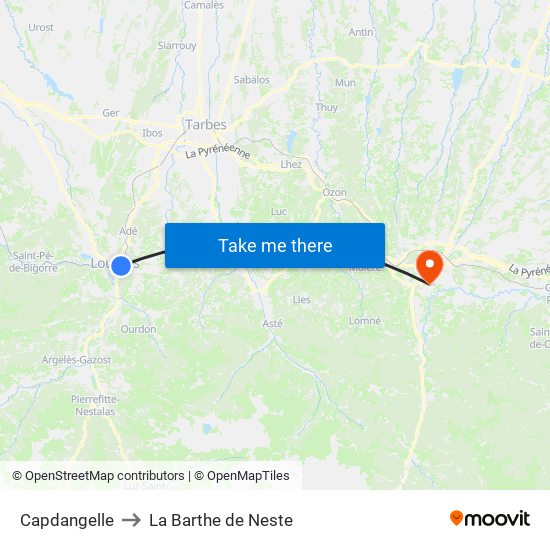 Capdangelle to La Barthe de Neste map