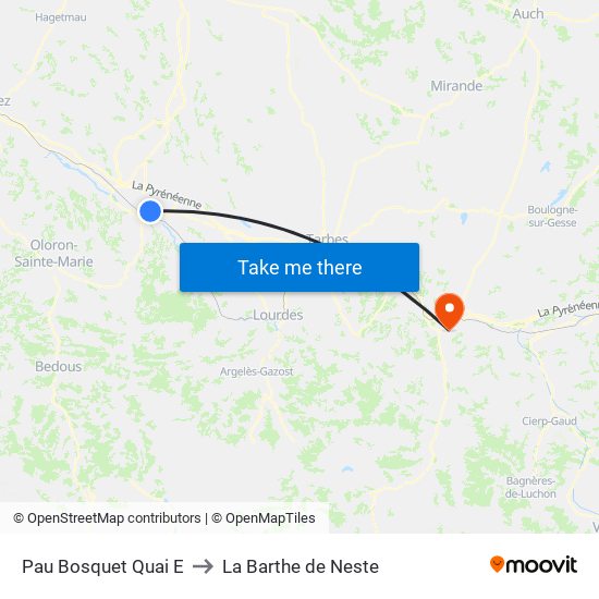 Pau Bosquet Quai E to La Barthe de Neste map