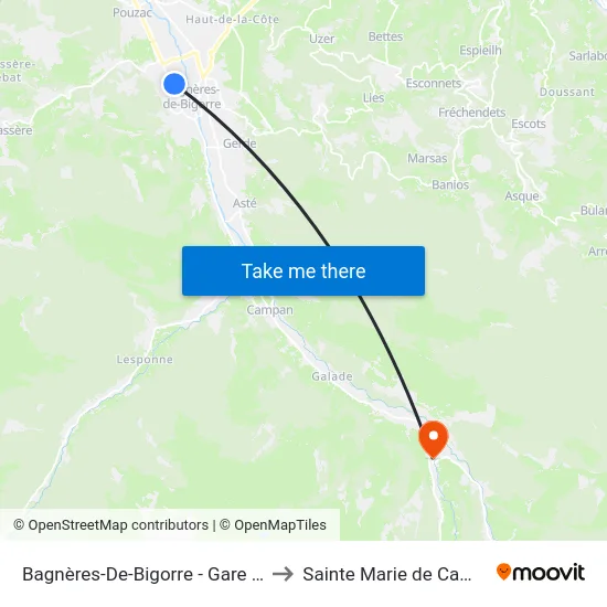 Bagnères-De-Bigorre - Gare Sncf to Sainte Marie de Campan map