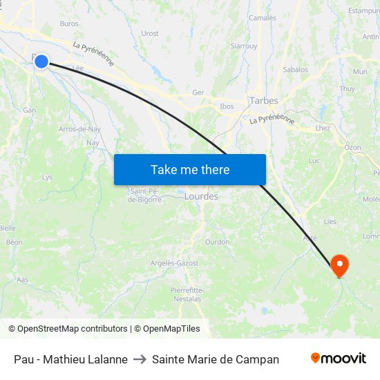 Pau - Mathieu Lalanne to Sainte Marie de Campan map