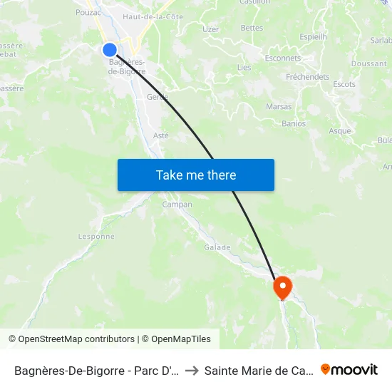 Bagnères-De-Bigorre - Parc D'Activité to Sainte Marie de Campan map