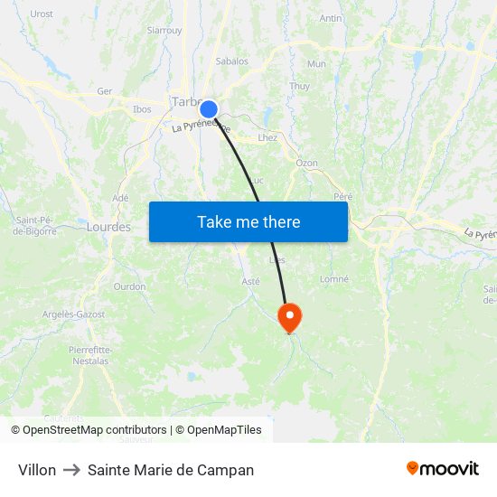 Villon to Sainte Marie de Campan map