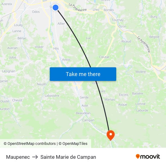 Maupenec to Sainte Marie de Campan map