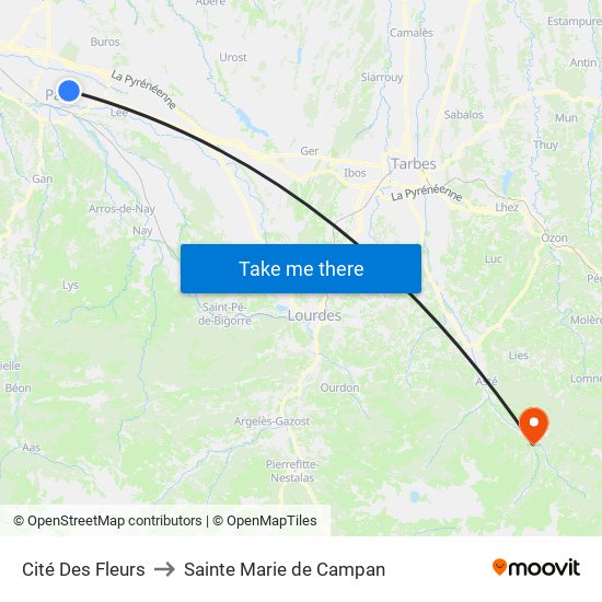Cité Des Fleurs to Sainte Marie de Campan map