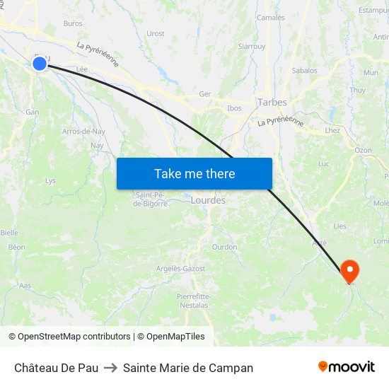Château De Pau to Sainte Marie de Campan map