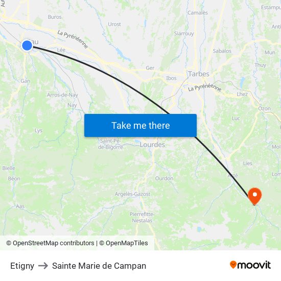 Etigny to Sainte Marie de Campan map