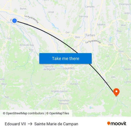 Edouard VII to Sainte Marie de Campan map