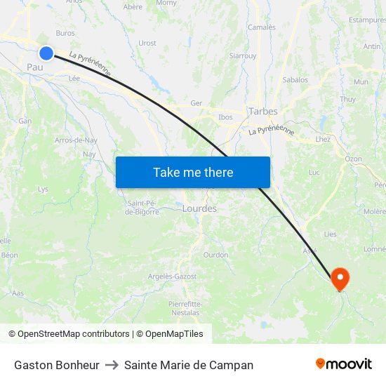 Gaston Bonheur to Sainte Marie de Campan map