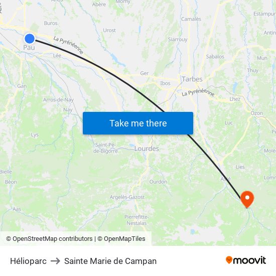 Hélioparc to Sainte Marie de Campan map