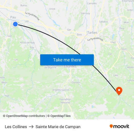 Les Collines to Sainte Marie de Campan map