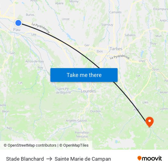 Stade Blanchard to Sainte Marie de Campan map