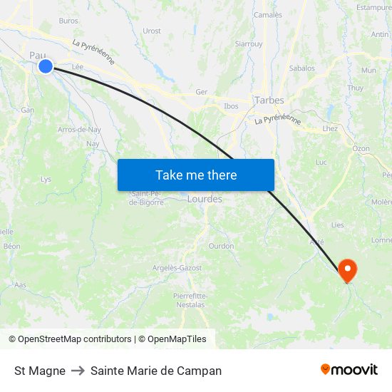 St Magne to Sainte Marie de Campan map