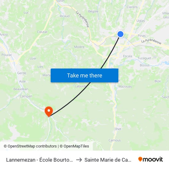 Lannemezan - École Bourtoulets to Sainte Marie de Campan map